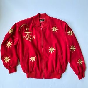 Monaliza Vintage Embroidered Stars Anchor Bomber Sz L
